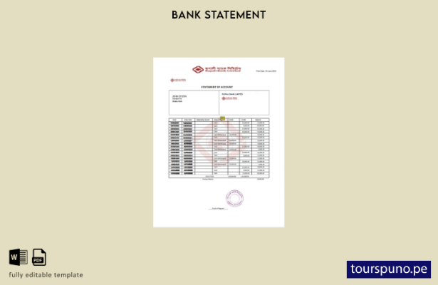 listo para imprimir plantilla de word de extracto de cuenta del banco Rupali de 